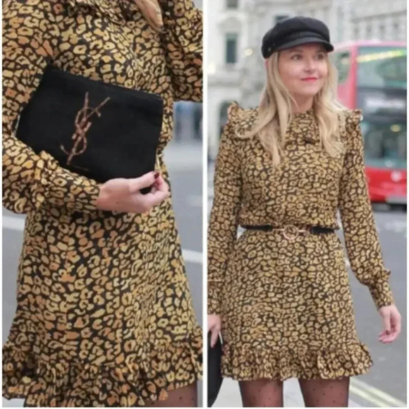 Who What Wear Target Leopard Chiffon Ruffle Dress Size Medium EUC - Picture 2 of 12